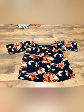 Wishful Navy Floral Cold Shoulder Boho Blouse Plus Size Flowy Top
